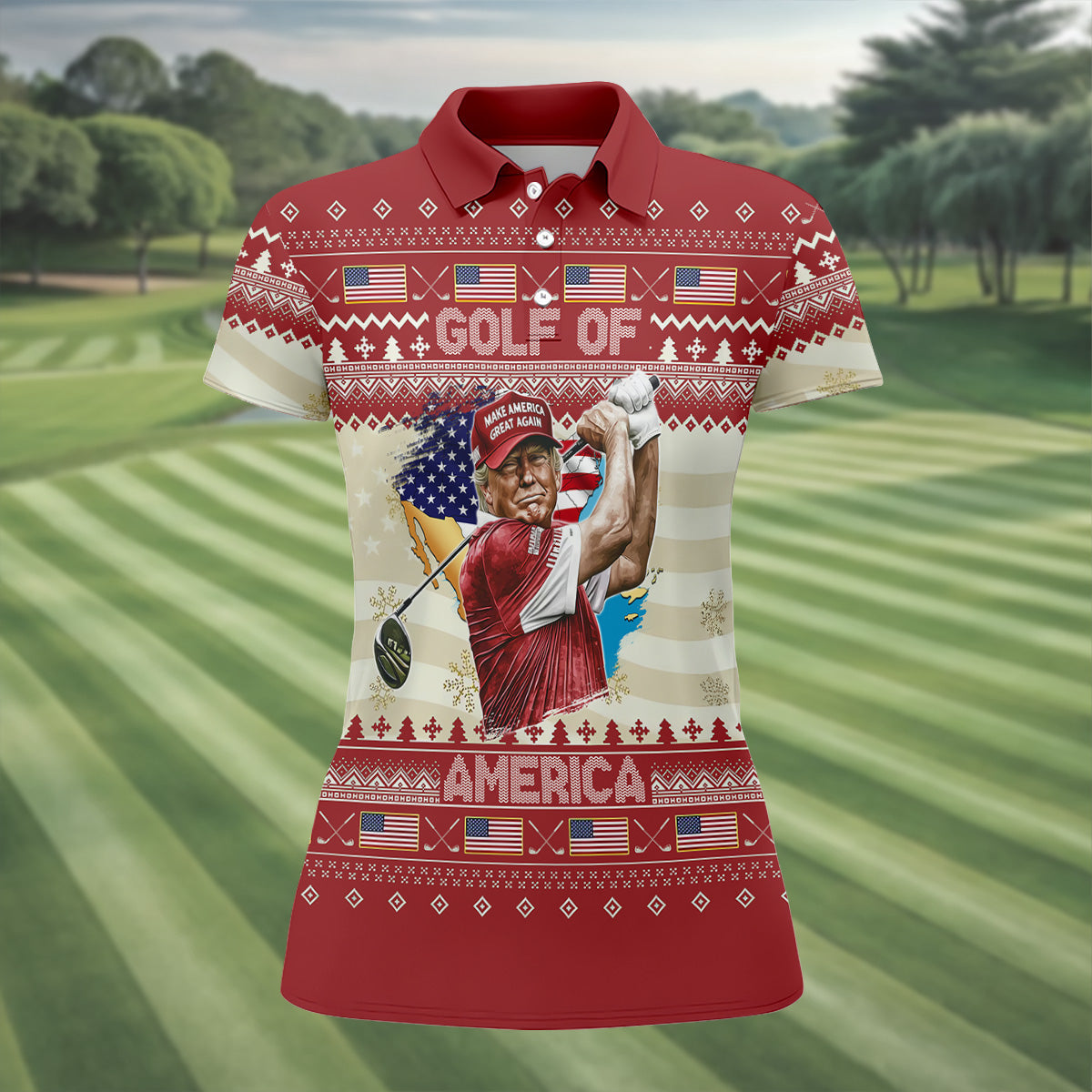 Trump Golf Of America Christmas Golf Shirt Ladies Pink Golf Shirt, Womens Golf Polo Shirt Womens Golf Tops