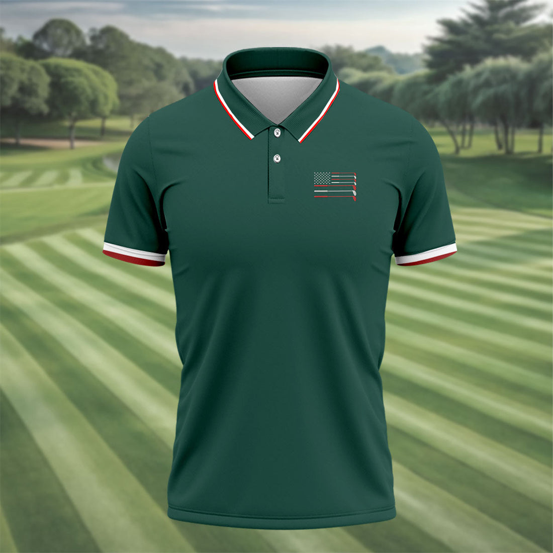 Golf Clubs US Flag Logo 250 Years Green Golf Shirt, Patriotic 4th Of July Golf Shirts For Men