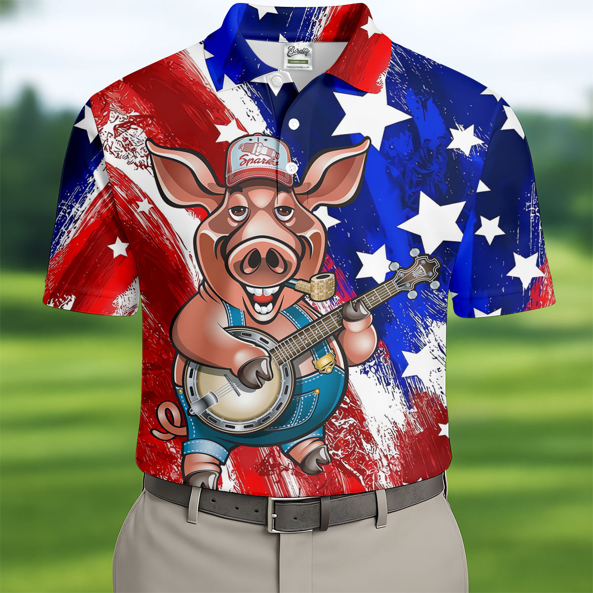 Patriotic American Flag Brush Strokes Funny BBQ 250th Anniversary Polo Shirt Men, Golf Shirts For Men