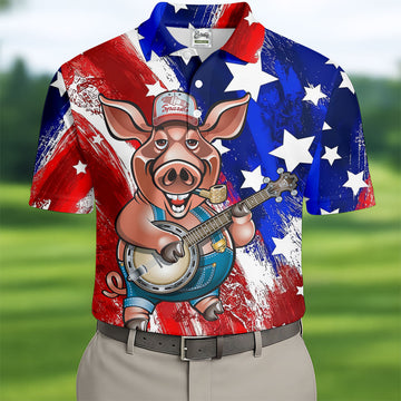 Patriotic American Flag Brush Strokes Funny BBQ 250th Anniversary Polo Shirt Men, Golf Shirts For Men