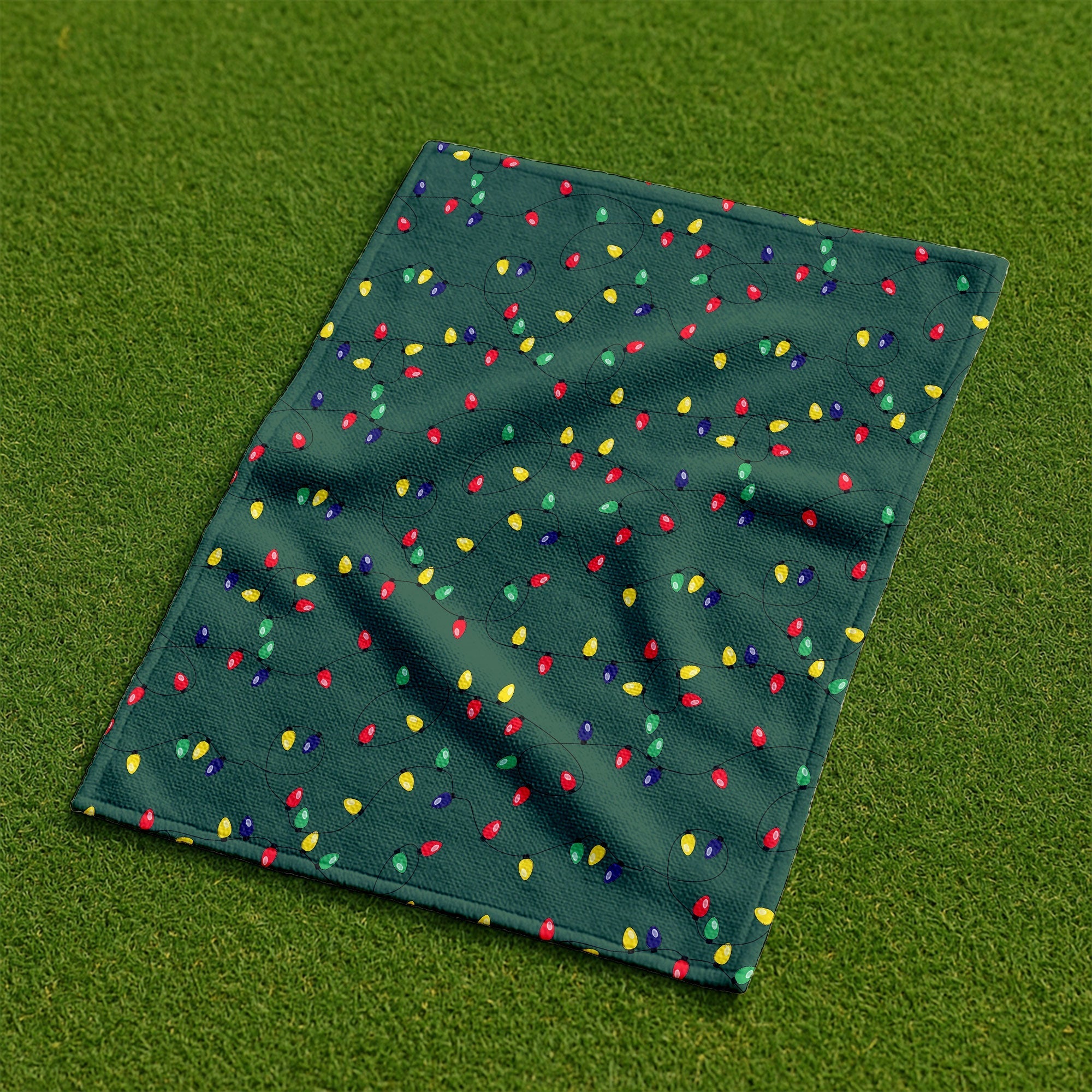 Christmas Colorful Lights Green Golf Towel, Funny Golf Towels, Christmas Golf Gift, Golfing Accessories