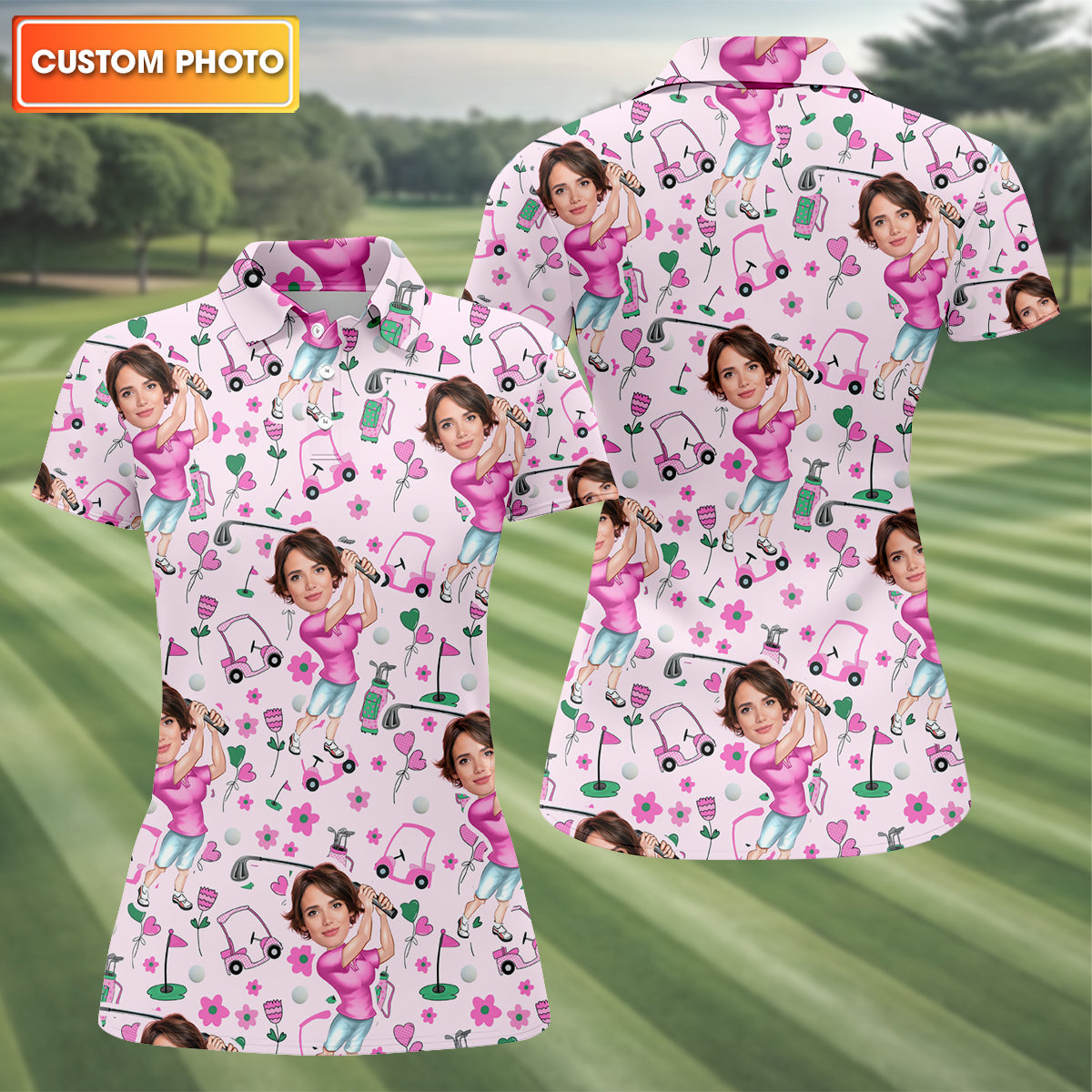 Custom Face Funny Womens Golf Polo ShirtLadies Golf Shirt, Mothers Day Gifts