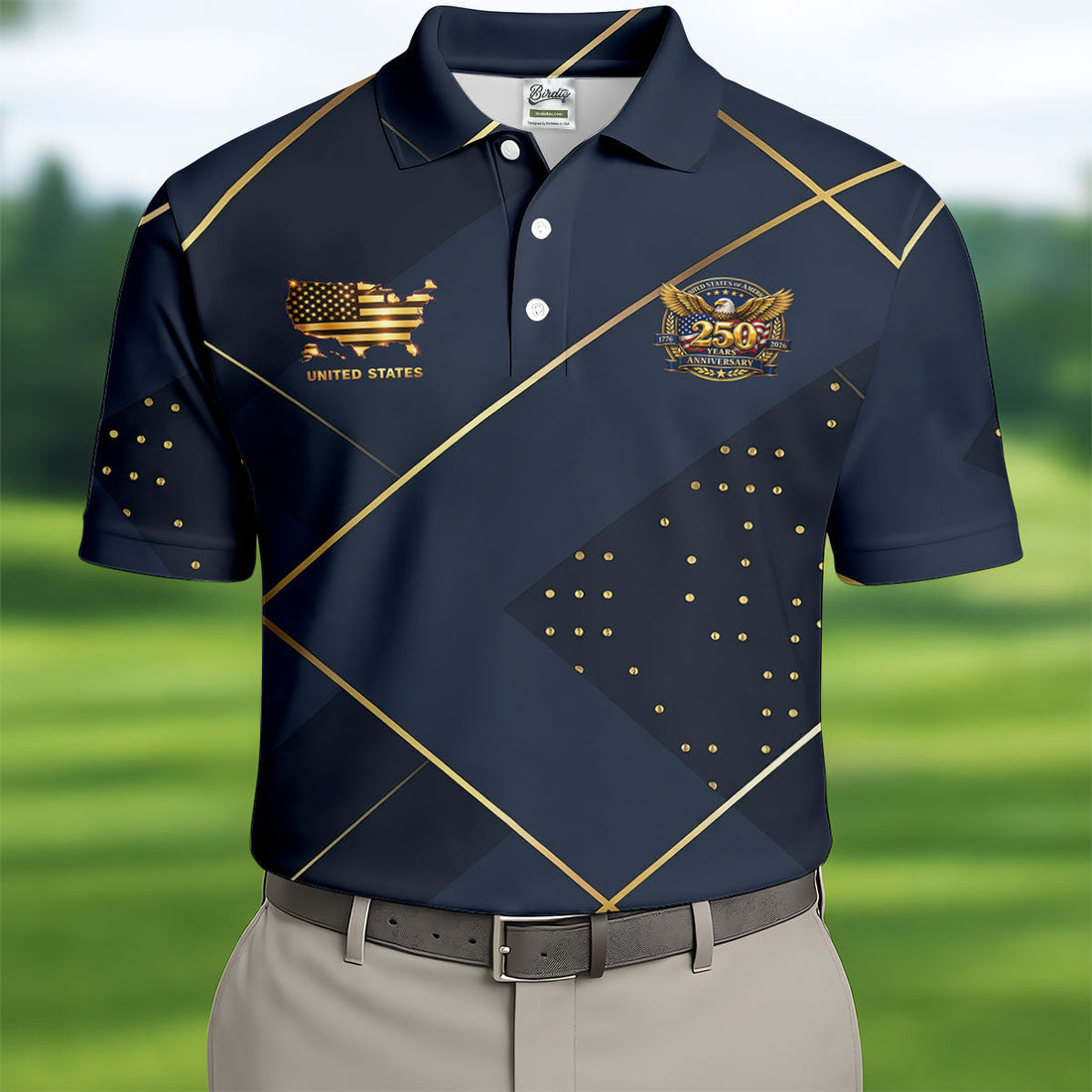 Bald Eagle 250 Years Anniversary Navy Patriotic Golf Shirt, 4th Of July Golf Shirts For Men