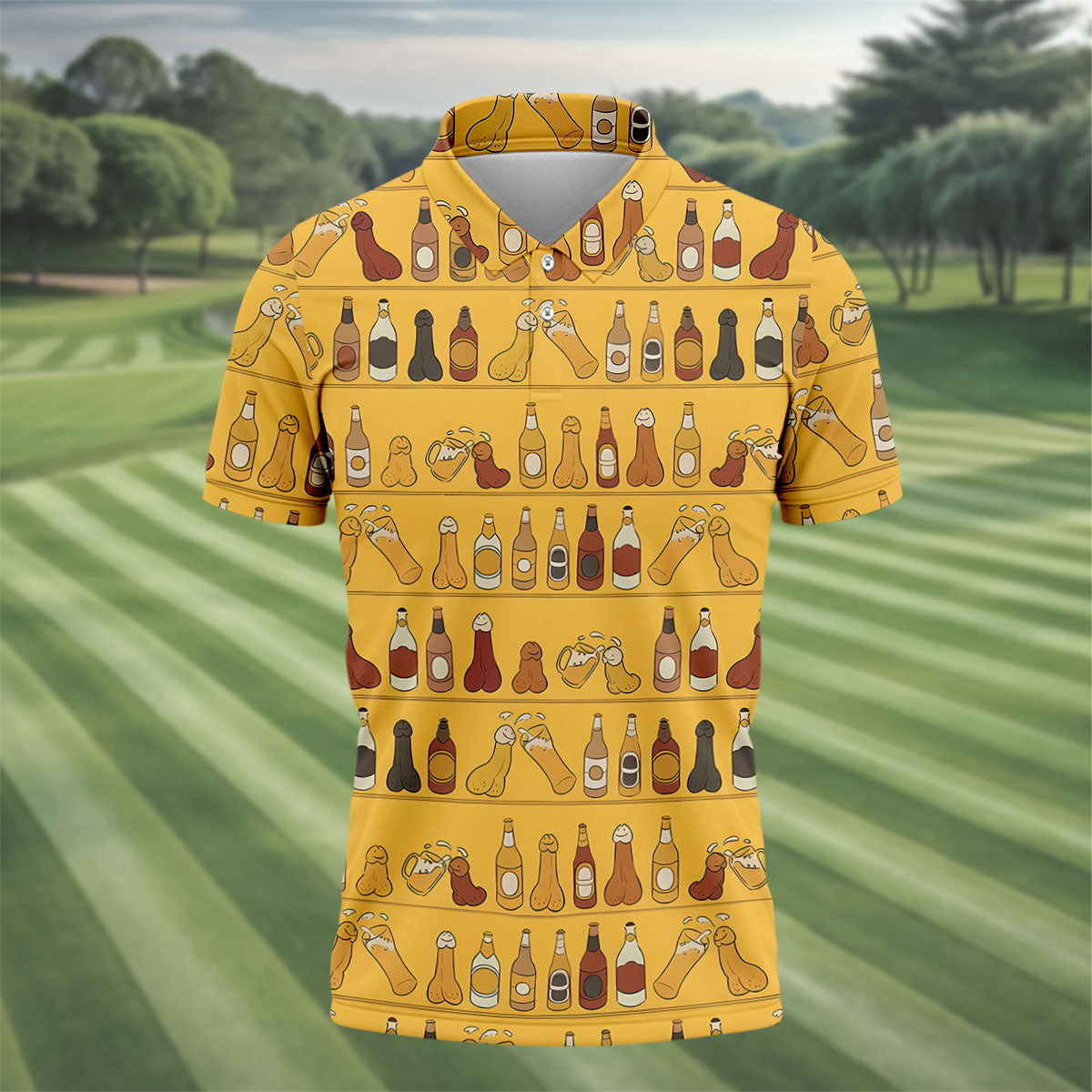 Funny Adult Party Bottle Pattern Golf Shirt, Polo Shirts For Men, Mens Golf Apparel