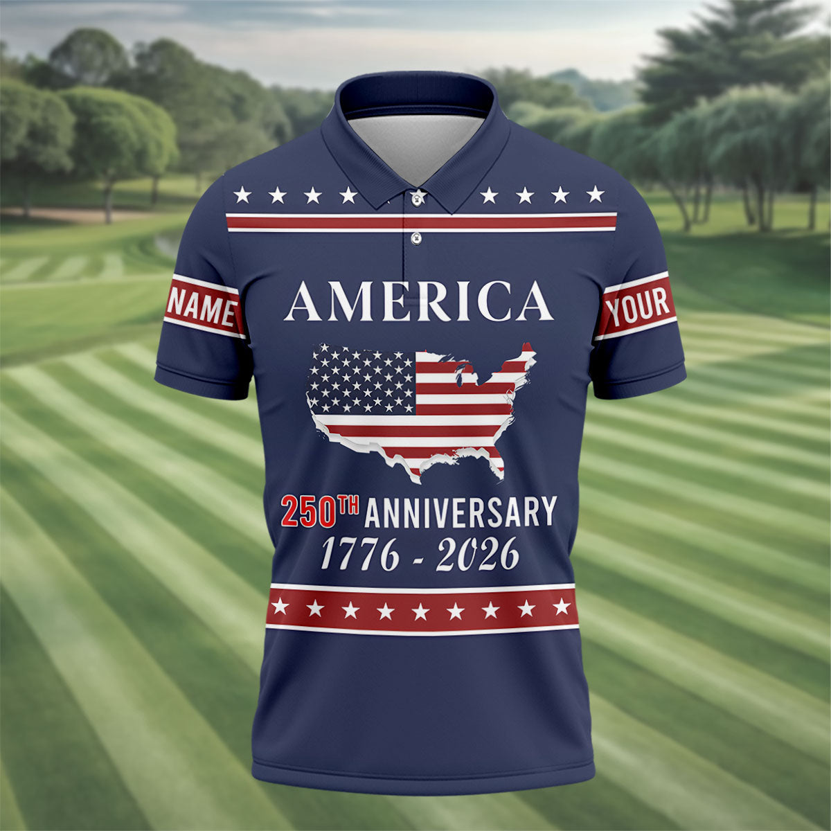 America 250th Anniversary 1776-2926 Navy Golf Shirt, 4th Of July Patriotic Golf Shirts For Men