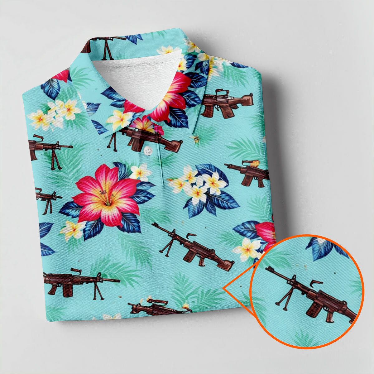 Floral Pattern Army Theme Hawaiian Golf Shirt, Men's Golf Polo ShirtShirts For Men