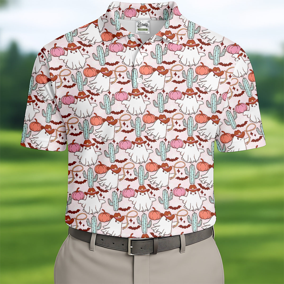 Cowboy Ghost Howdy Halloween Fun Golf Shirts For Men, Polo ShirtFor Men, Golfing Apparel
