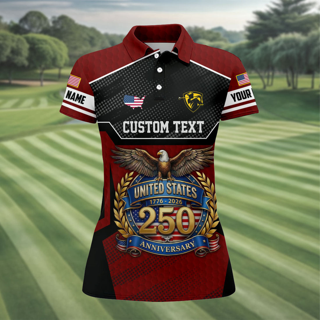 US 250 Anniversary Patriotic 4th Of July Red Golf Shirt, Ladies Golf Shirts, Golf Shirt For Women