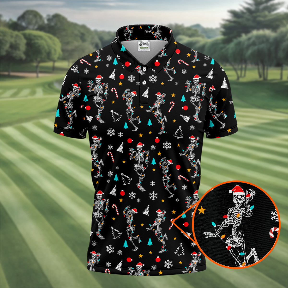 Skeleton Christmas Fun Golf Shirts For Men, Christmas Golf Shirt, Polo ShirtFor Men, Cool Golf Gift