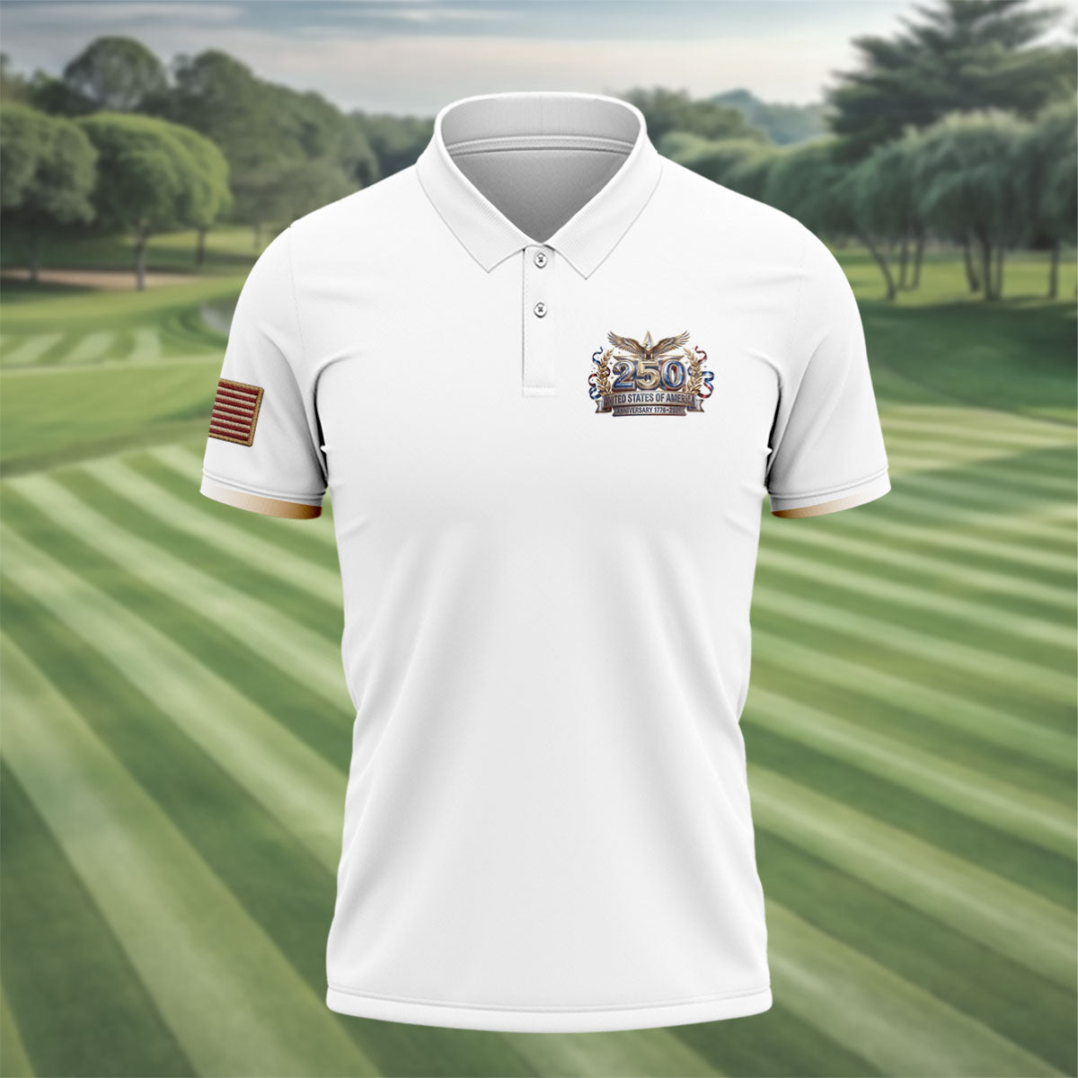 250 Years USA Anniversary 1776-2026 Men's Golf Polo Shirtrica Patriotic Men's White Polo