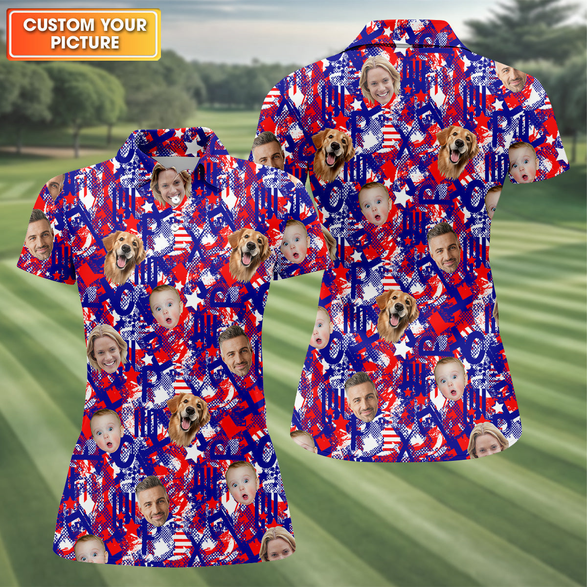 Custom Family Golf Shirt, America Flag Golf Shirt For Ladies, Women's Golf Polo ShirtPatriotic Golf Shirt
