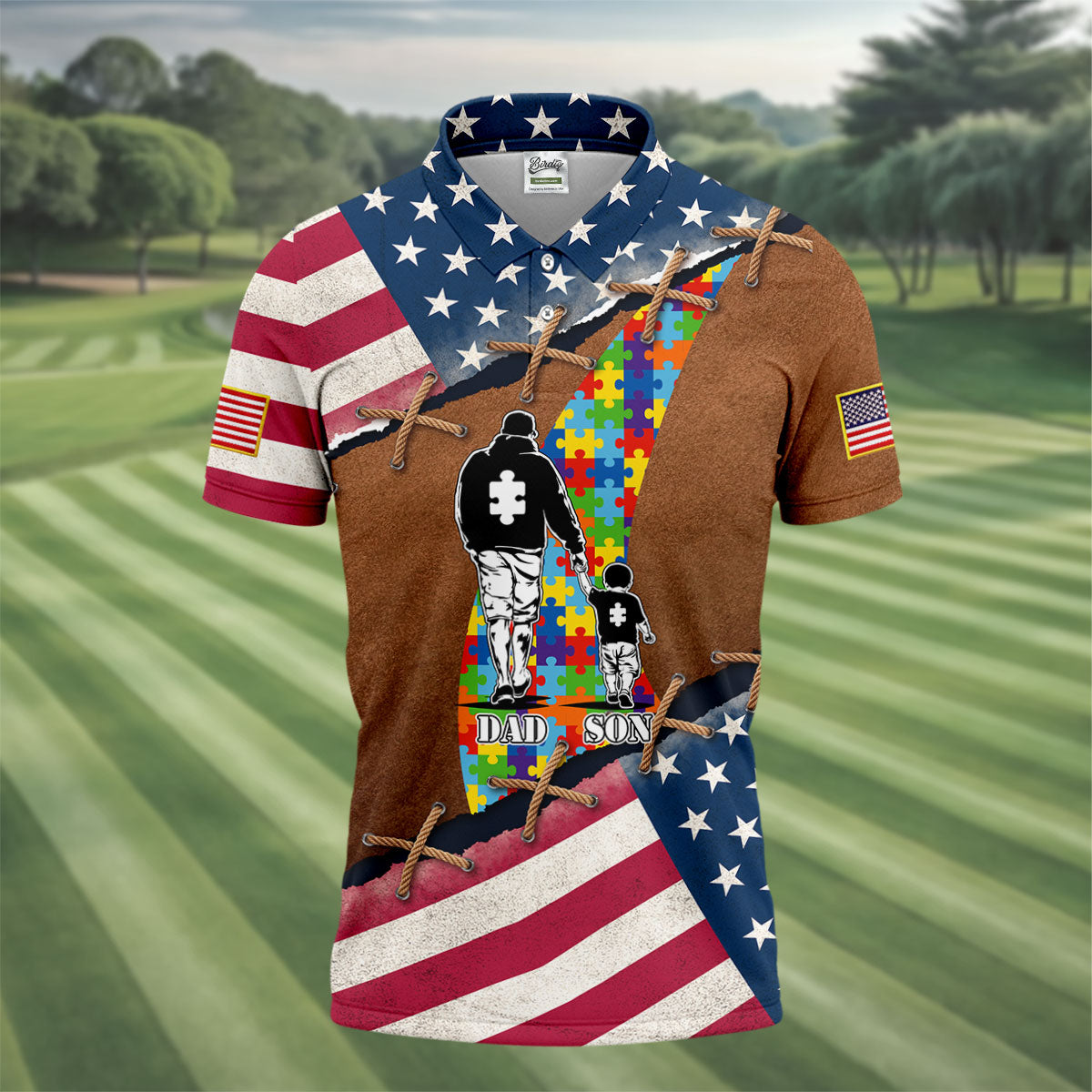 You'll Never Walk Alone Autism Awareness Patriotic Golf Shirt, Golf Shirts For Men, Golf Gift For Dad