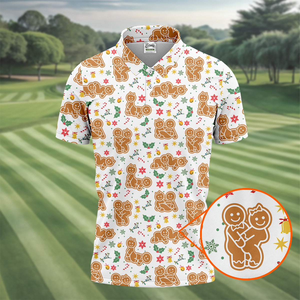 Naughty Gingerbread Christmas Golf Shirt, Funny Position Couple Golf Shirt, Fun Golf Shirts For Men, Christmas Golf Gift