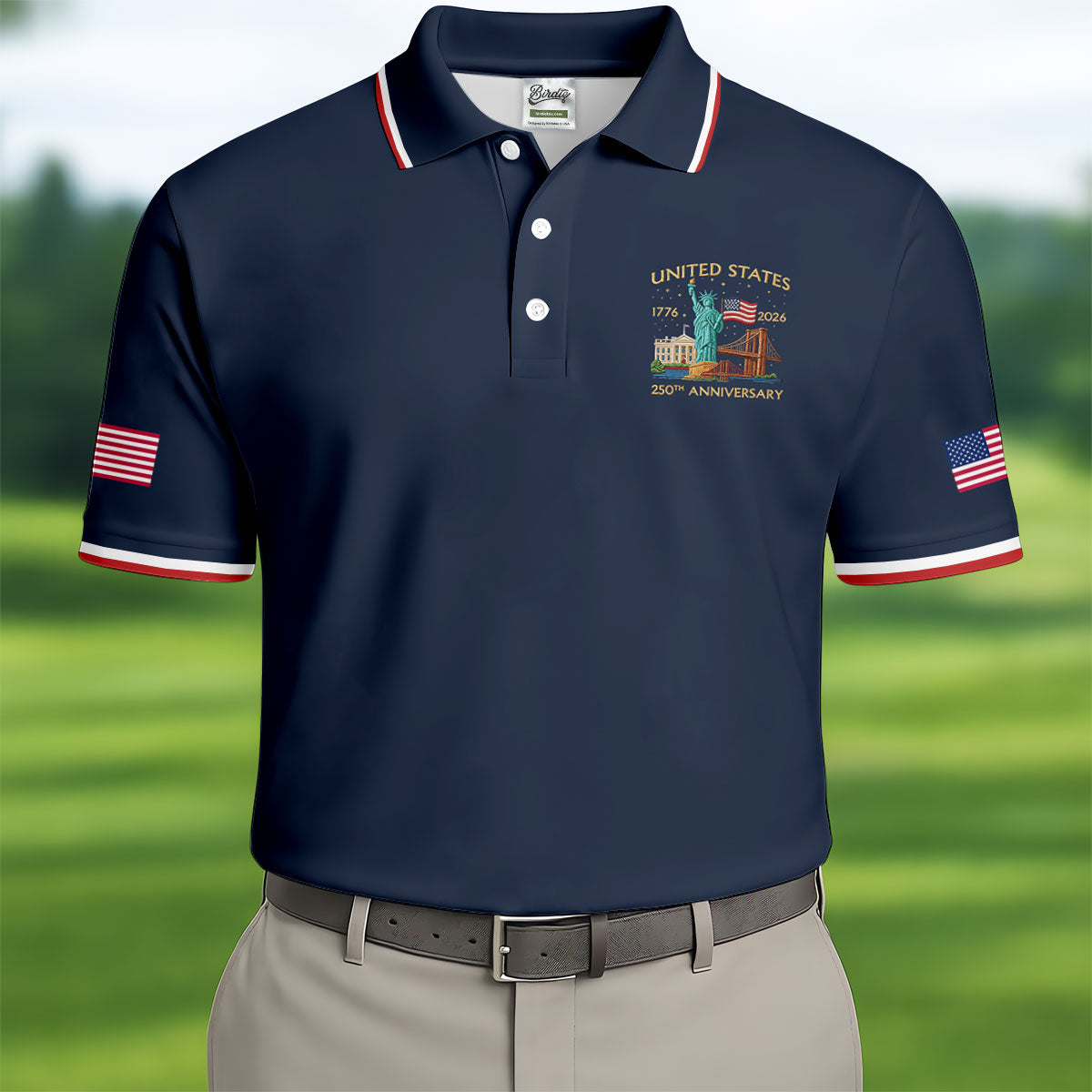 US 250th Anniversary Patriotic Golf Shirt, American Symbols 4th Of July Golf Shirts For Men