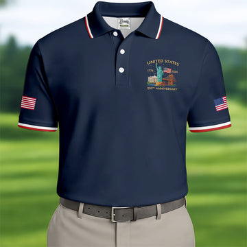 US 250th Anniversary Patriotic Golf Shirt, American Symbols 4th Of July Golf Shirts For Men