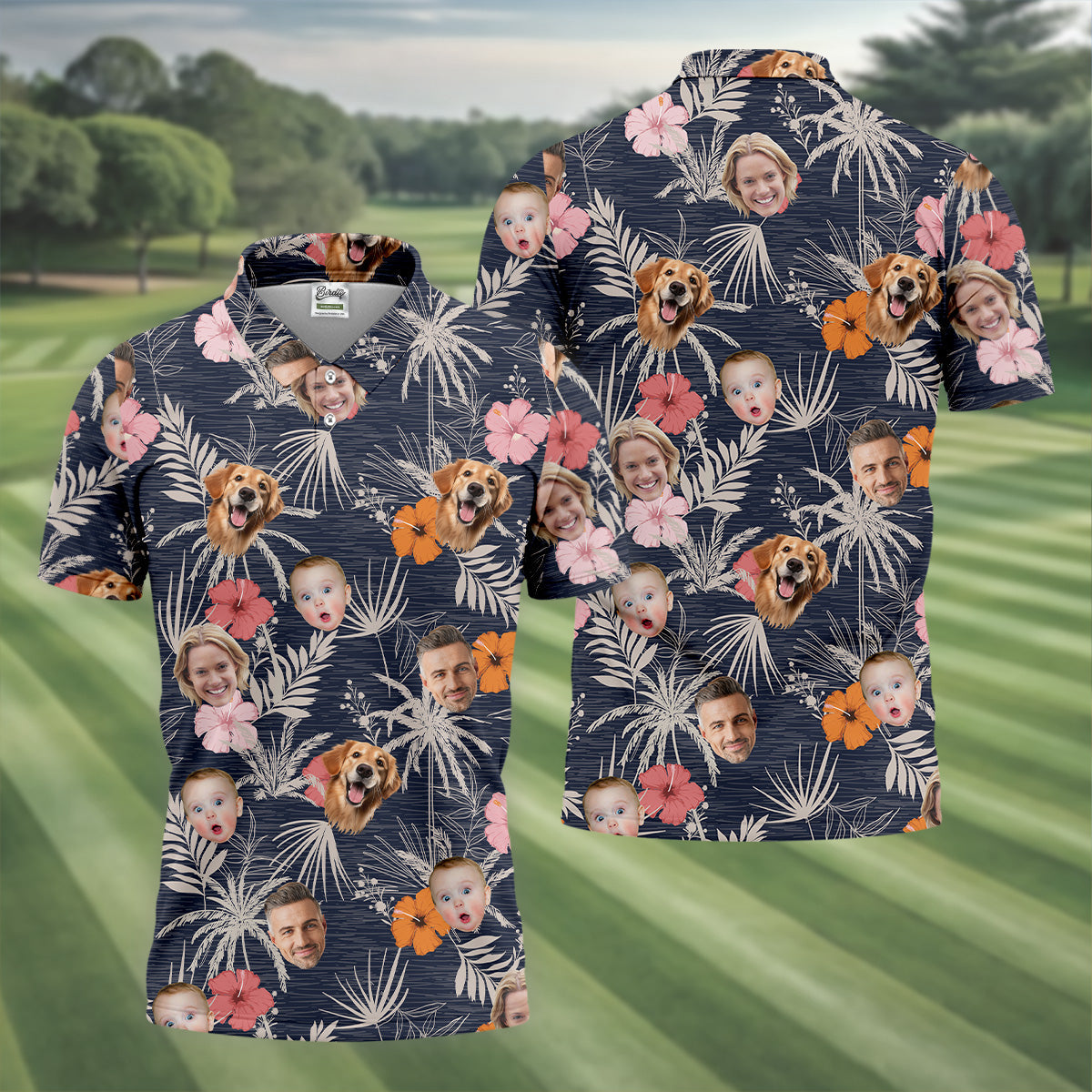 Mens Black Hawaiian ShirtHawaiian ShirtWith Faces, Men Polo Shirtest Gifts For Men Golfers