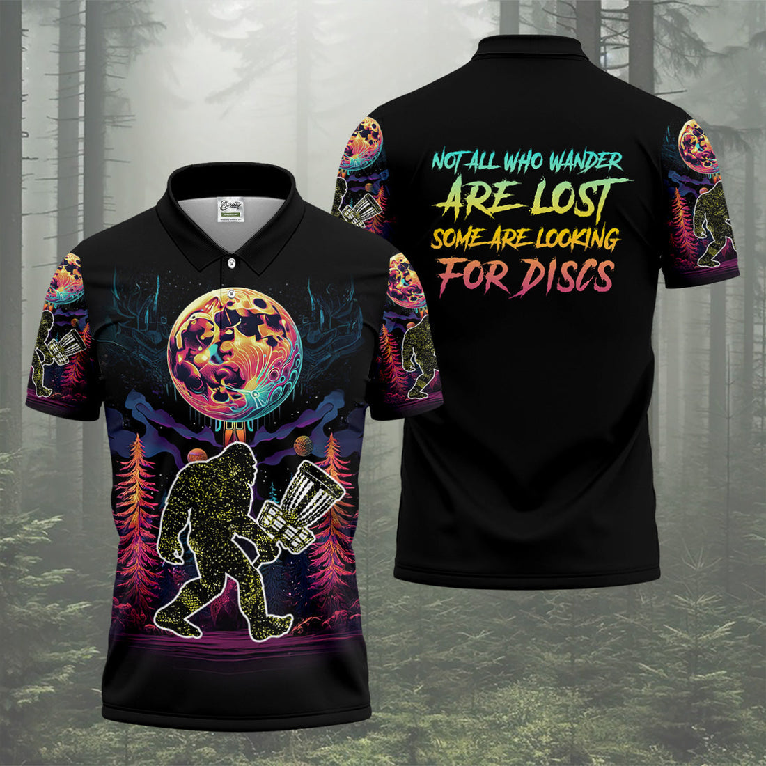 Not All Who Wander Are Lost Bigfoot Discs Golf Men's Golf Polo ShirtMens Golf Gift, Funny Golf Shirt