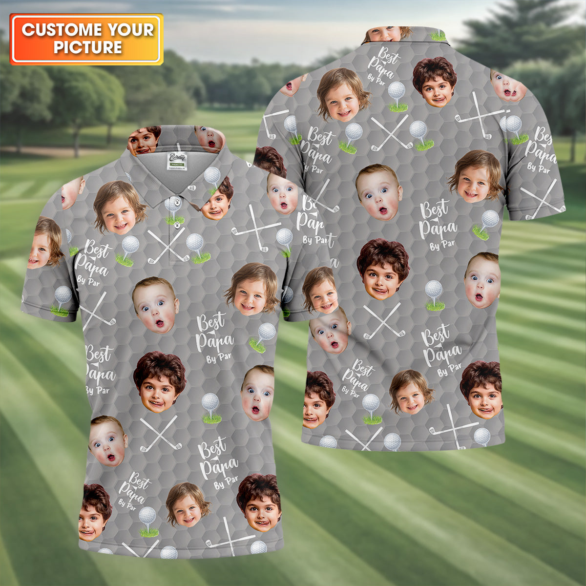 Best Papa By Par Gray Custom Photo Golf Shirt, Funny Golf Shirt, Christmas Golf Gift