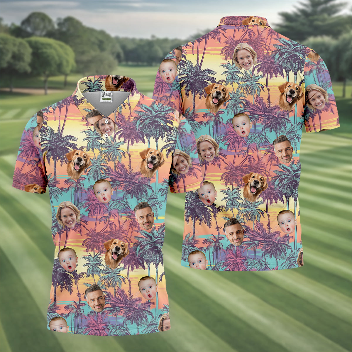 Men Palm Tree Shirt, Seamless Pattern, Hawaiian Shirts With Faces, Mens Golf Polo Shirt Mens Hawaiian Shirt