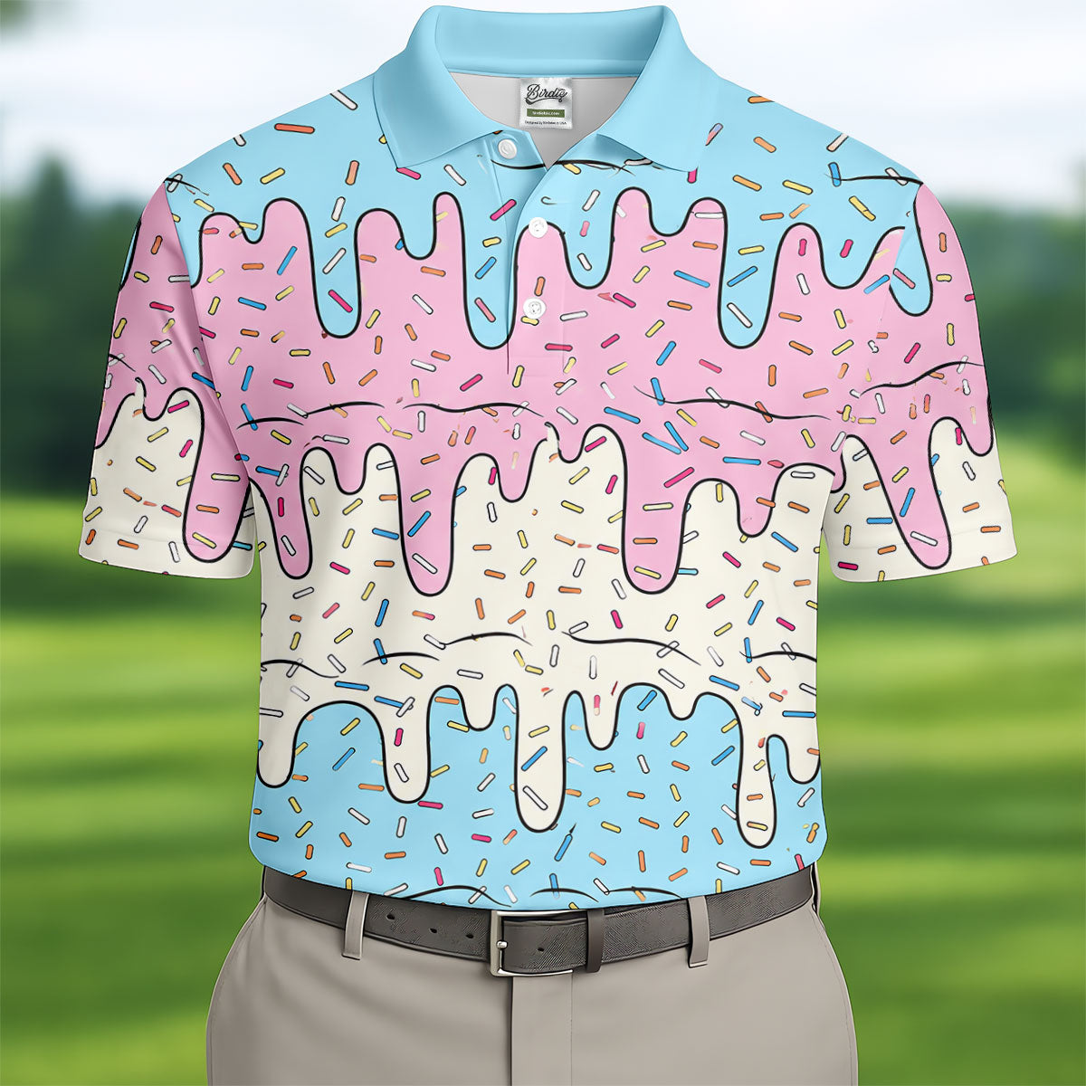 Ice Cream Drip Hawaiian Golf Shirt, Summer Sweets Men's Golf Shirt, Polo Shirts For Men