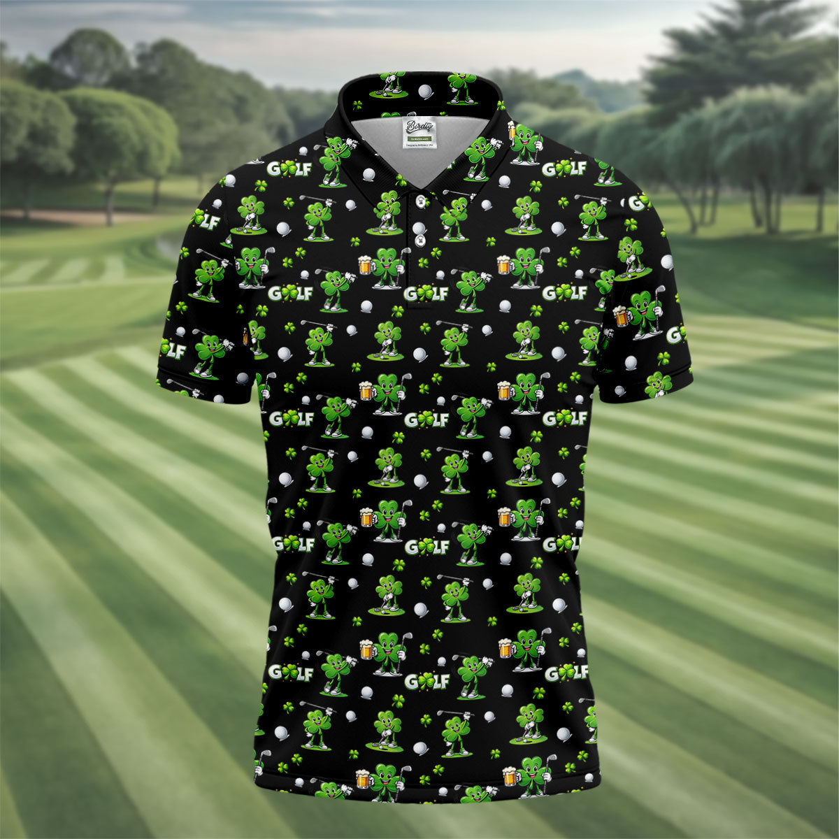 Three Leaf Clover Golf And Beer St Patrick's Day Black Golf Shirt, Fun Golf Shirts For Men, Polo ShirtFor Men