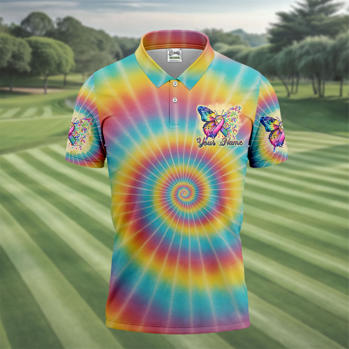 Fight Cancer In All Colors Tie Dye Print Golf Tops For Men, Cancer Awareness Shirt, Golf Shirts For Men