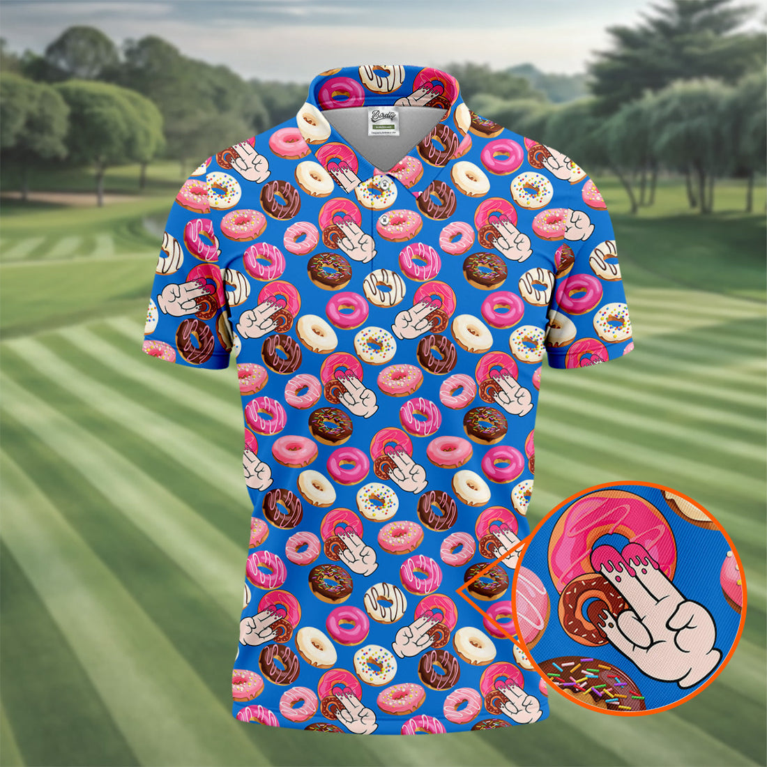 Funny Donut Adult Humor Blue And Pink Fun Golf Shirts For Men, Valentines Golf Gift, Polo ShirtFor Men