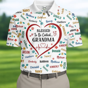 Blessed To Be Call Grandma Custom Name Golf Tops For Men, Cute Golf Outfit, Polo ShirtFor Men, Golf Gift For Men