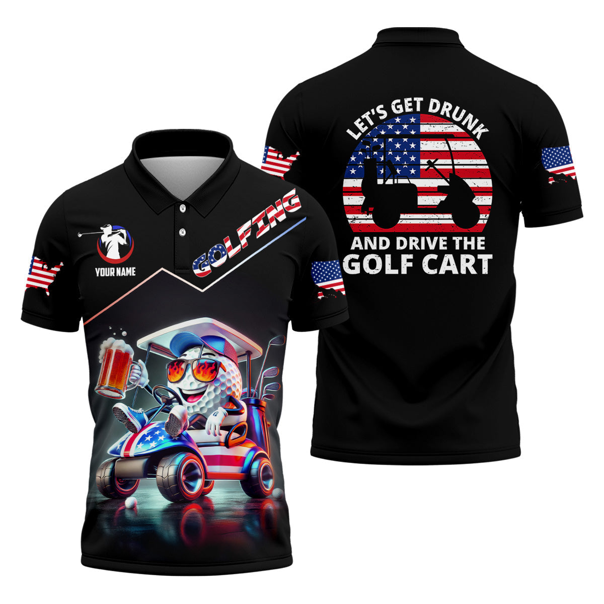 Let's Get Drunk And Drive The Golf Cart Custom Men's Golf Polo Shirtunny Golf Shirt, Dad Golf Gift