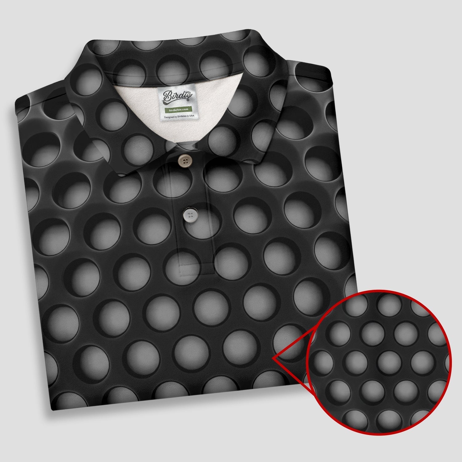 3D Effect Circular Pattern Black Golf Shirt, Cool Golf Outfit, Men's Funny Golf Shirts, Polo ShirtFor Men
