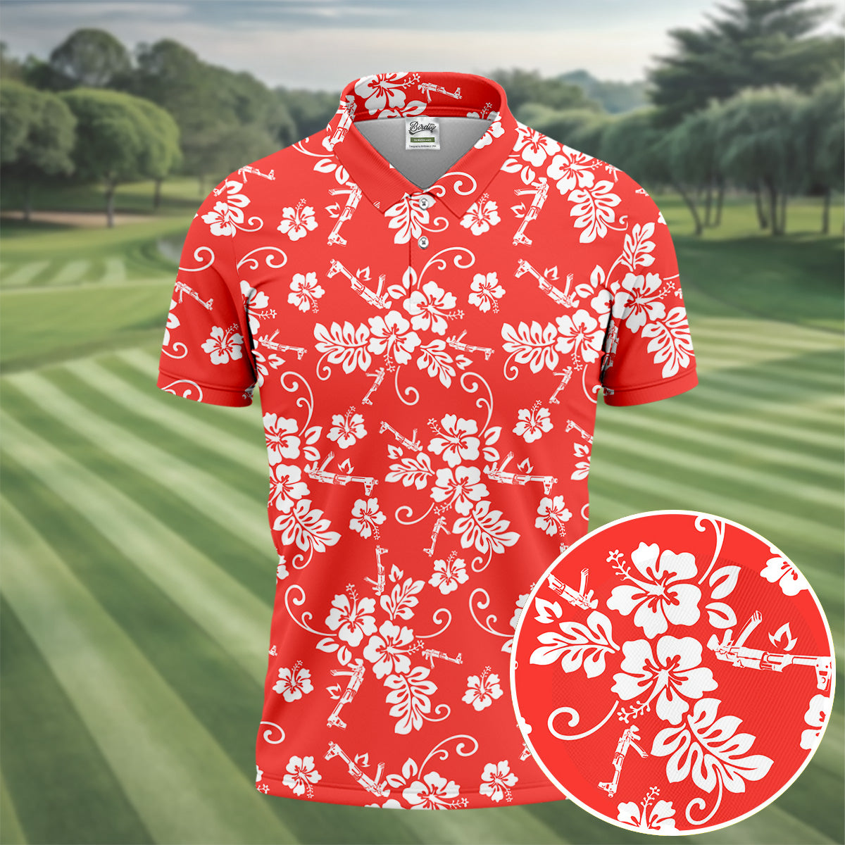 Tropical Flower Red Golf Shirt, Hawaiian Golf Shirt, Polo Shirtor Men, Golf Shirts For Men