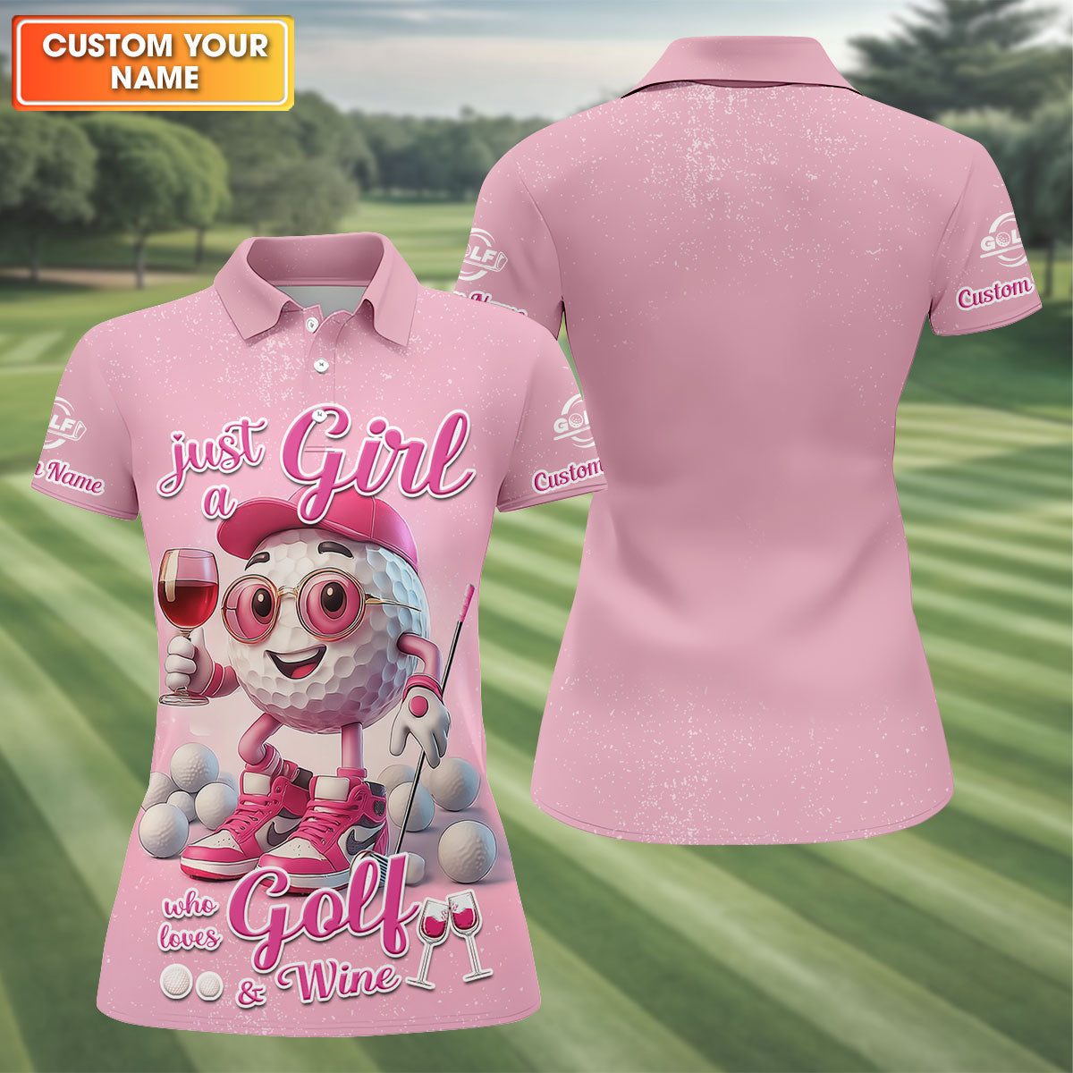 Just A Girl Who Loves Golf And Wine Custom Womens Golf Polo ShirtWomens Golf Gifts