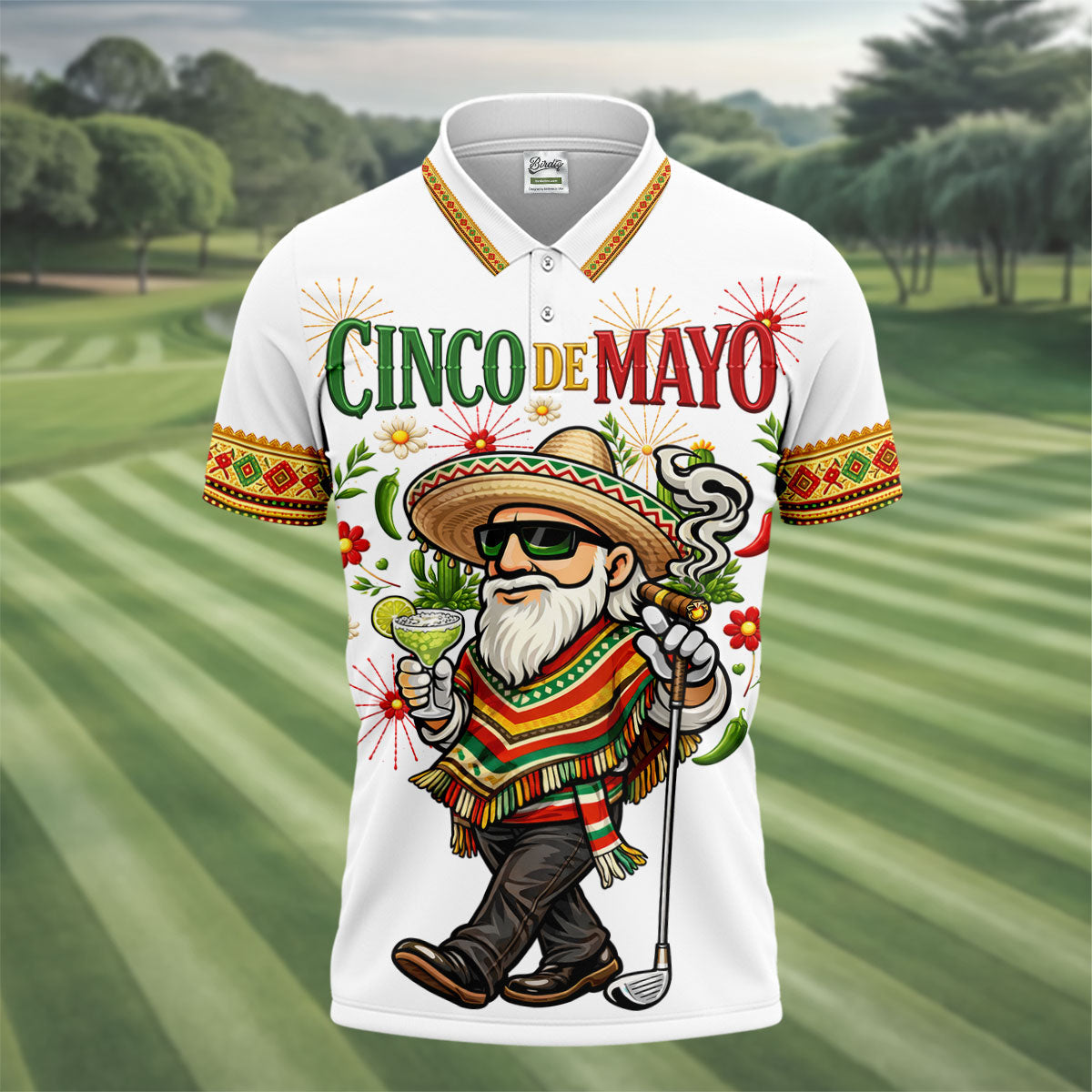 Margarita Man Cinco De Mayo Celebration White Golf Shirt, Fiesta Theme Golf Shirts For Men