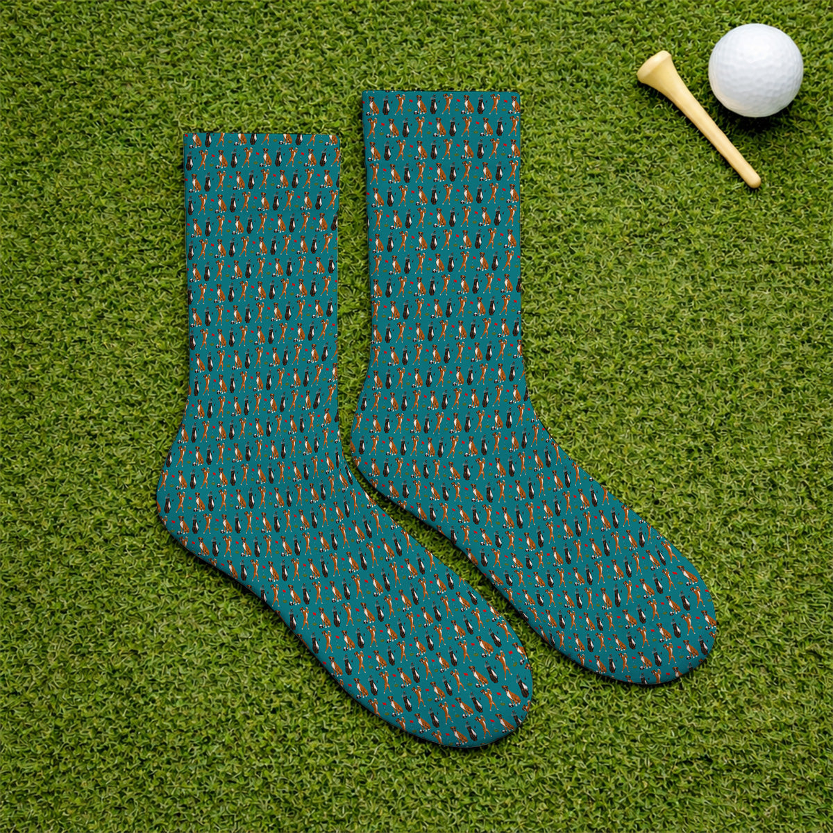 Crazy Boxer Golf Socks, Boxer Golf Pattern Sock for Golfer, Dog Lover Golf Gift