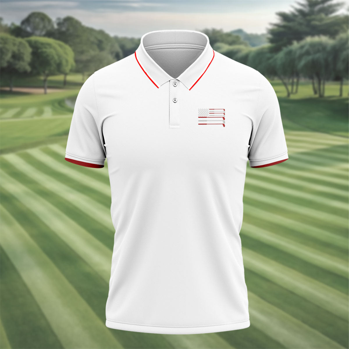 Golf Clubs US Flag Logo 250 Years White Golf Shirt, Patriotic 4th Of July Golf Shirts For Men