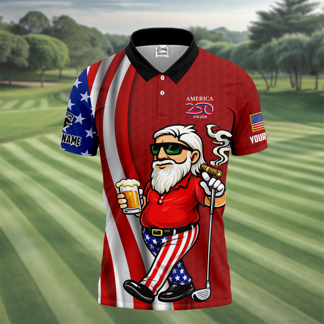 America 250 Patriotic Man 4th Of July Red Golf Shirt, Golf And Beer Golf Shirts For Men