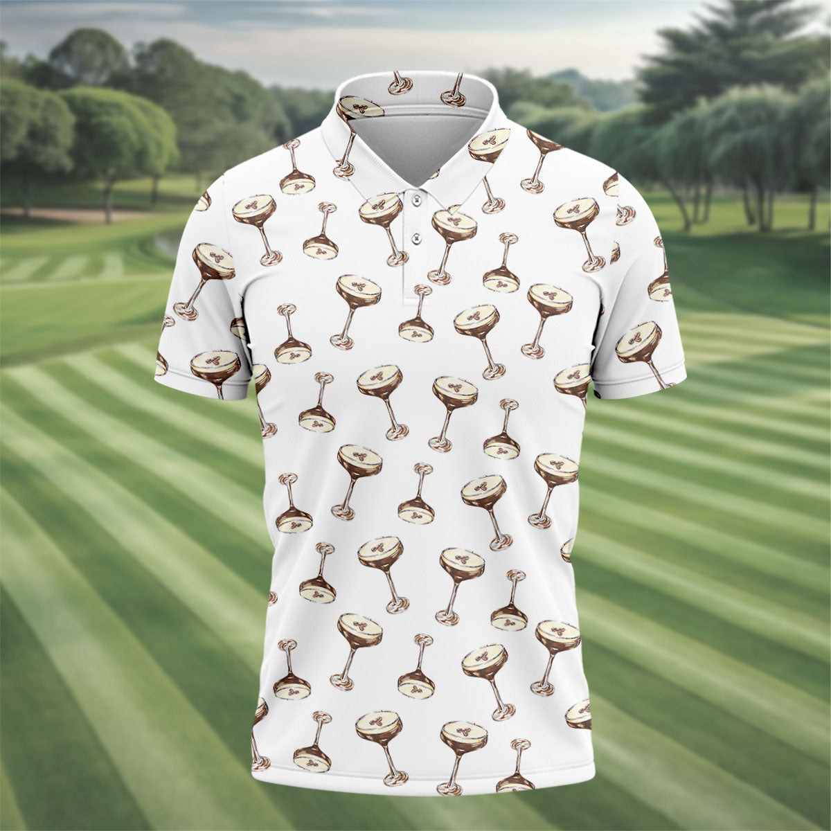 Expresso Martini Doodle Seamless Pattern Hawaiian Golf Shirt, Polo Shirt Men