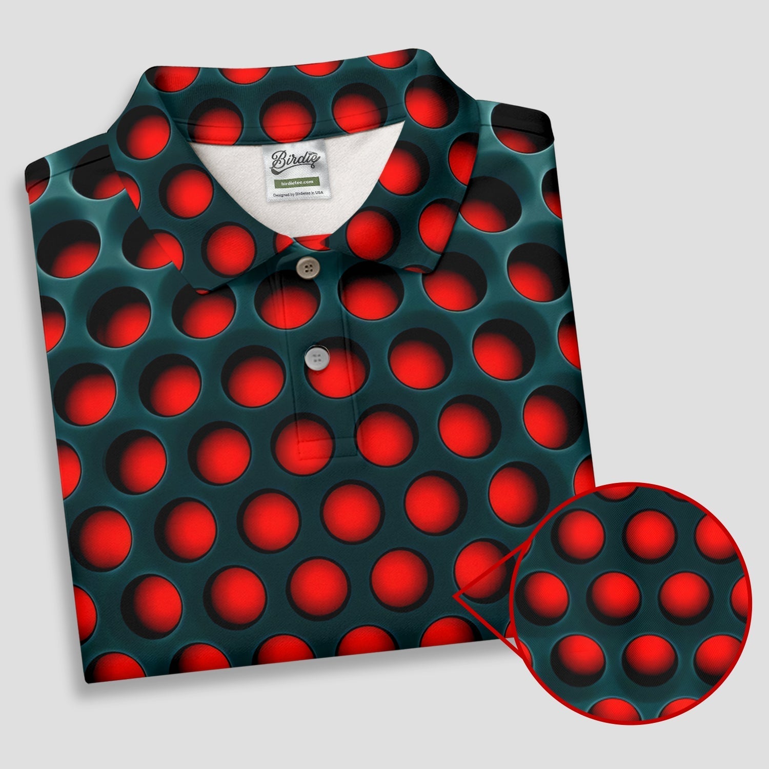 3D Effect Circular Pattern Red Golf Shirt, Cool Golf Outfit, Men's Funny Golf Shirts, Polo ShirtFor Men