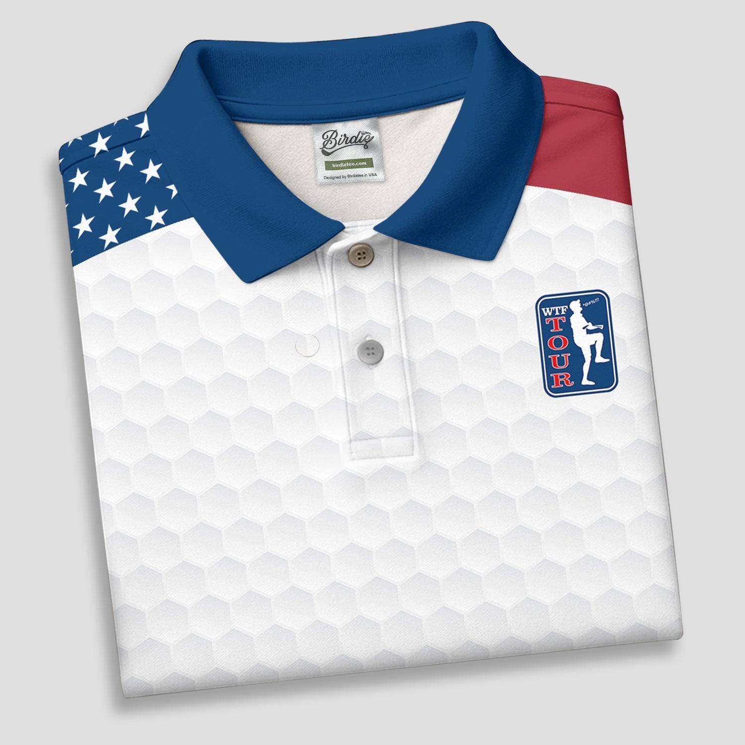 WTF Tour Angery Golfer Golf Ball Pattern Red White Blue Golf Shirts For Men, Polo Shirt Men