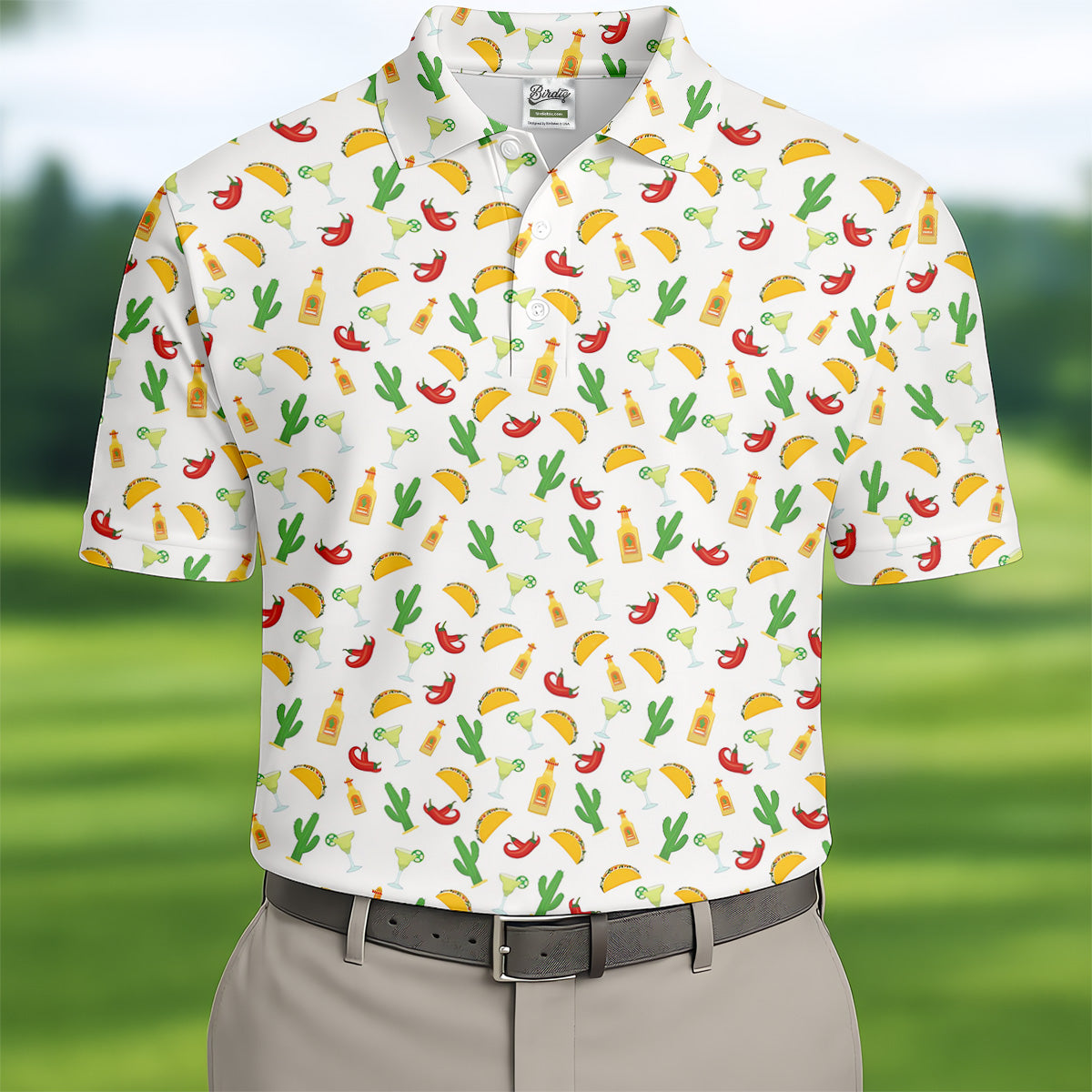 Tropical Vibe Hawaiian Pattern White Golf Shirt, Golf Tops For Men, Golf Gift For Men