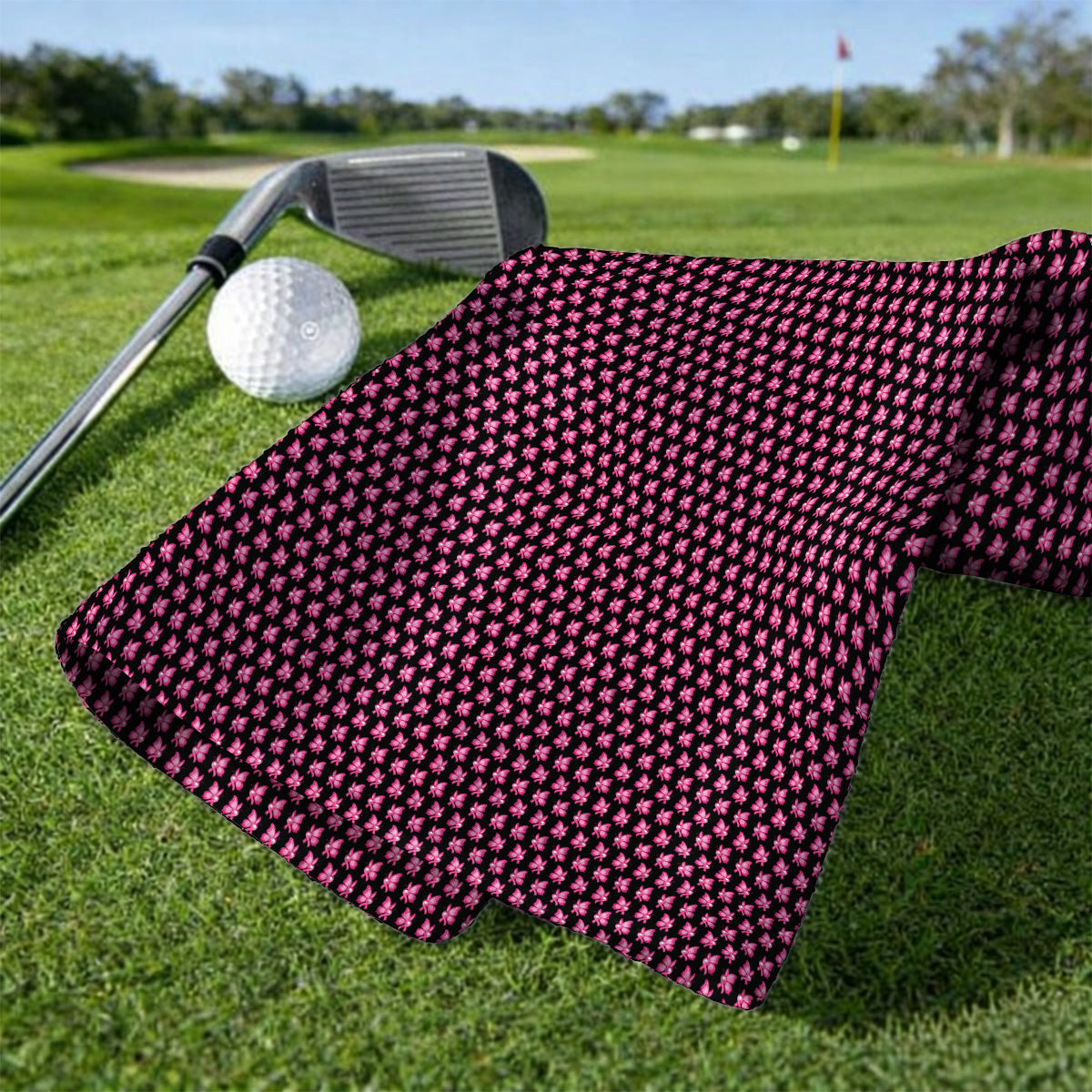 Breast Cancer Awareness Golf Towel, Pink Ribbon Butterfly Golf Towels for Golf Lovers, Support Cancer Awareness Golf Gift