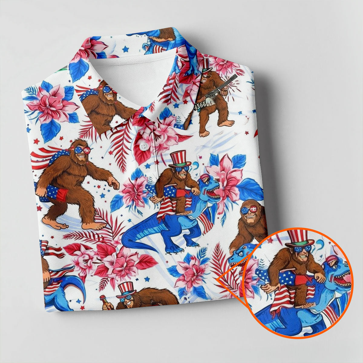 American Flag Patriotic Pride Funny Bigfoot Hawaiian Golf Shirt, 250th Anniversary Golf Shirts For Men