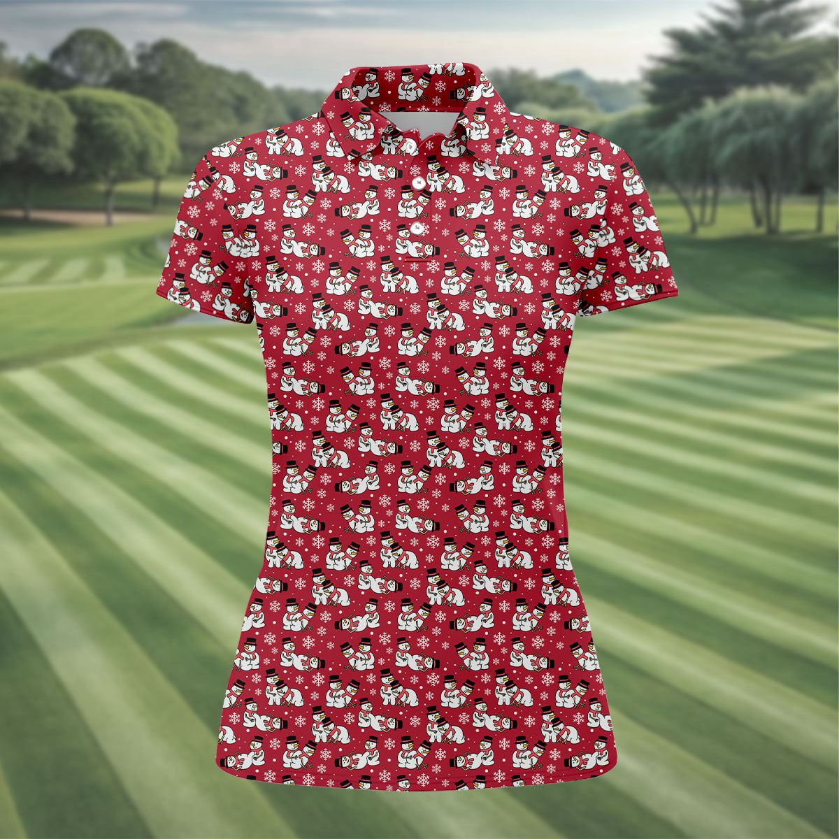 Naughty Snowman Red Golf Shirt, Christmas Golf Shirt, Fun Women's Golf Shirts, Ladies Golf Polos