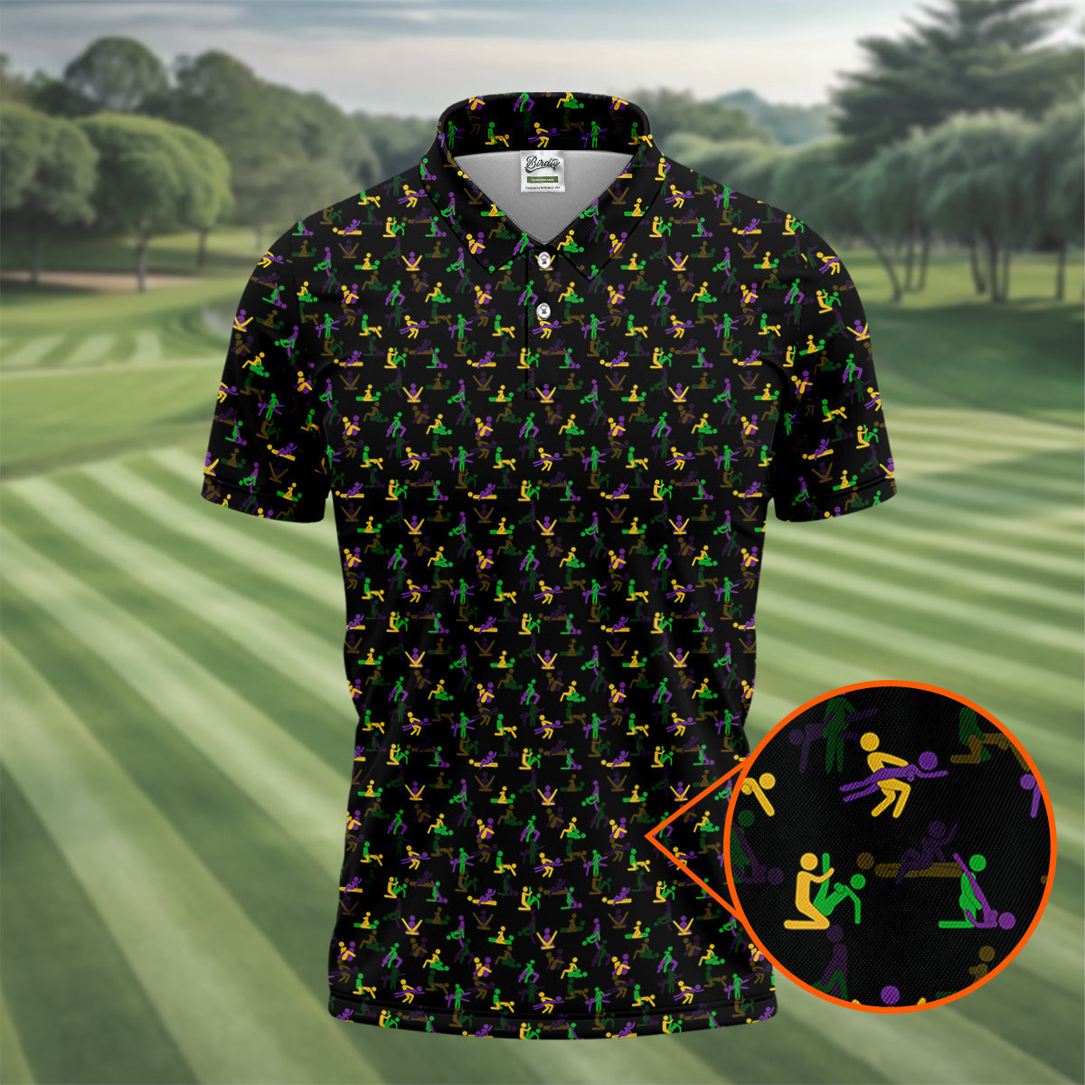 Naughty Position Stick Figure Couple Mardi Gras Black Golf Shirt, Polo ShirtFor Men, Golf Shirts For Men