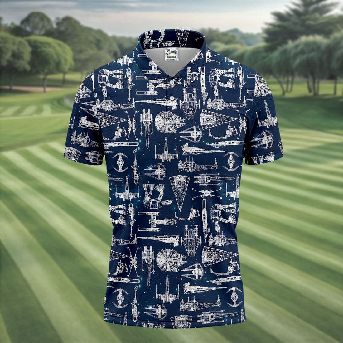 Line-art Sketches Sci-Fi Spacecraft Dark Navy Golf Shirts For Men, Polo ShirtFor Men, Golfing Apparel
