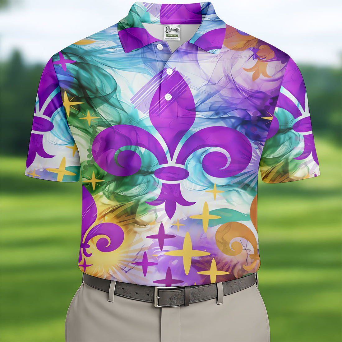 Mardi Gras Festival Fleur De Lis Symbol Purple Green Gold Polo ShirtFor Men, Golf Shirts For Men