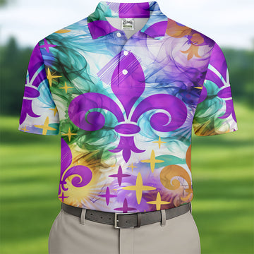 Mardi Gras Festival Fleur De Lis Symbol Purple Green Gold Polo ShirtFor Men, Golf Shirts For Men