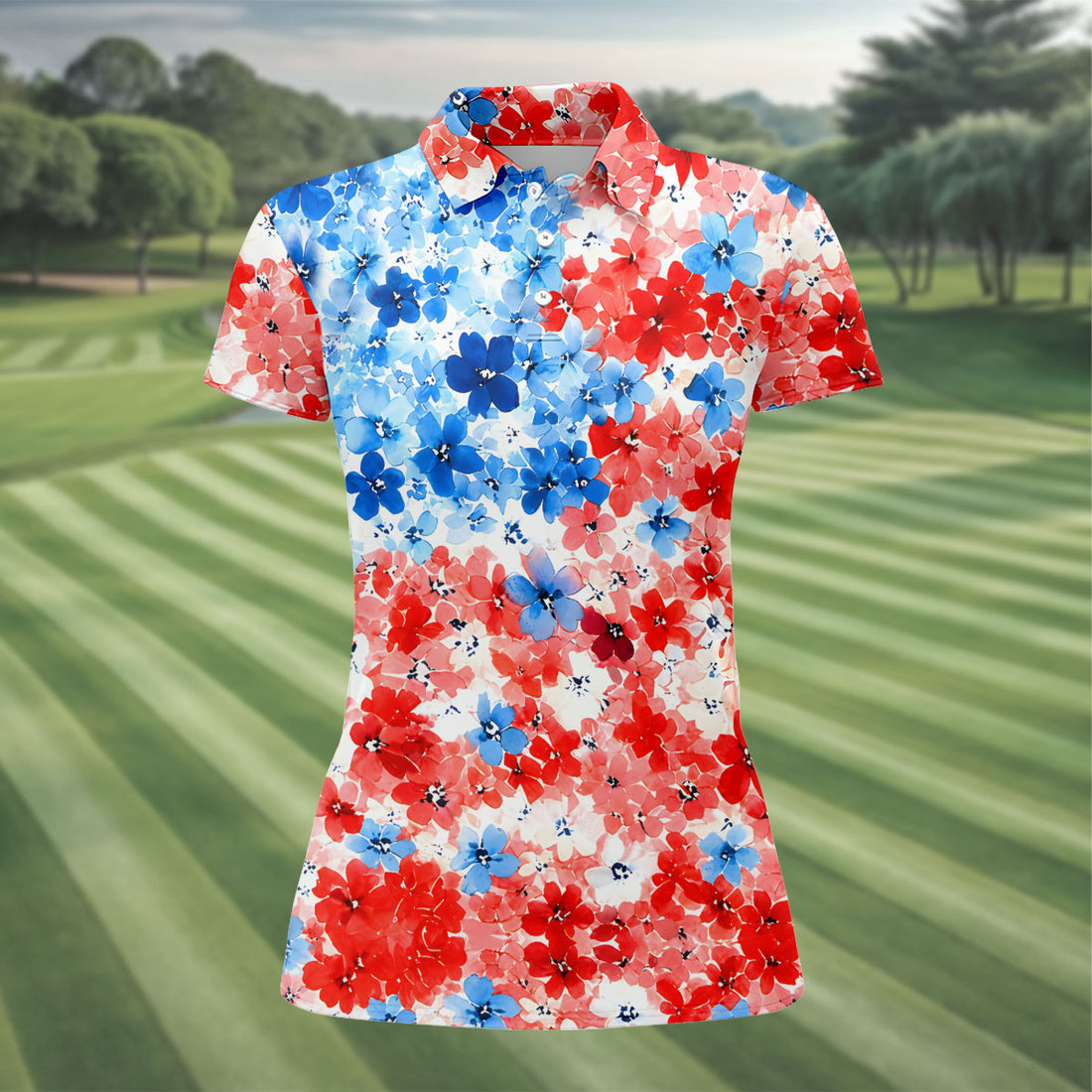 Red White Blue Hawaiian Golf Shirt, 250 Years Women's Golf Tops, Ladies Golf Shirts