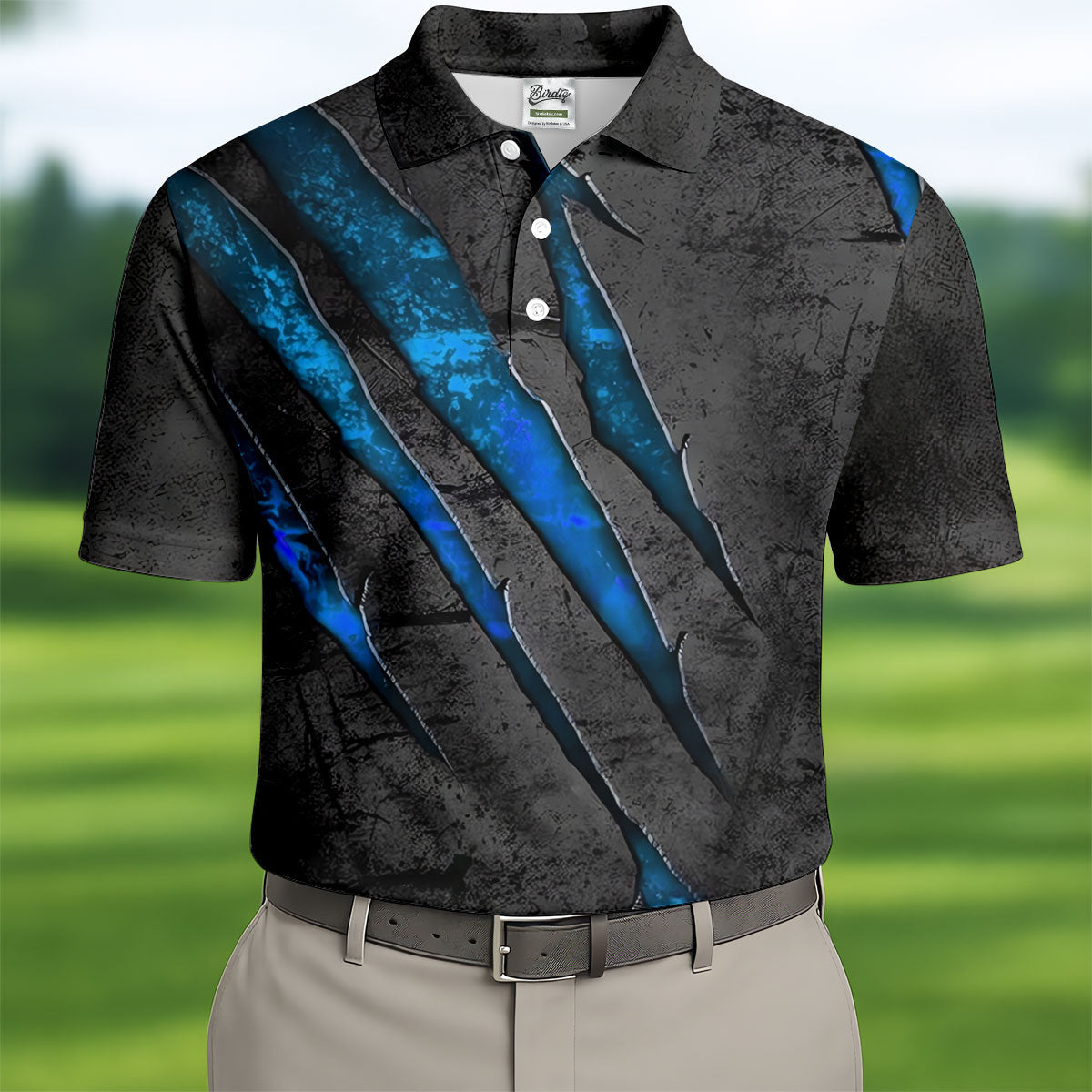 Blue Claw Marks Hawaiian Golf Shirt, Scratch Print Men's Golf Shirt, Polo Shirts For Men