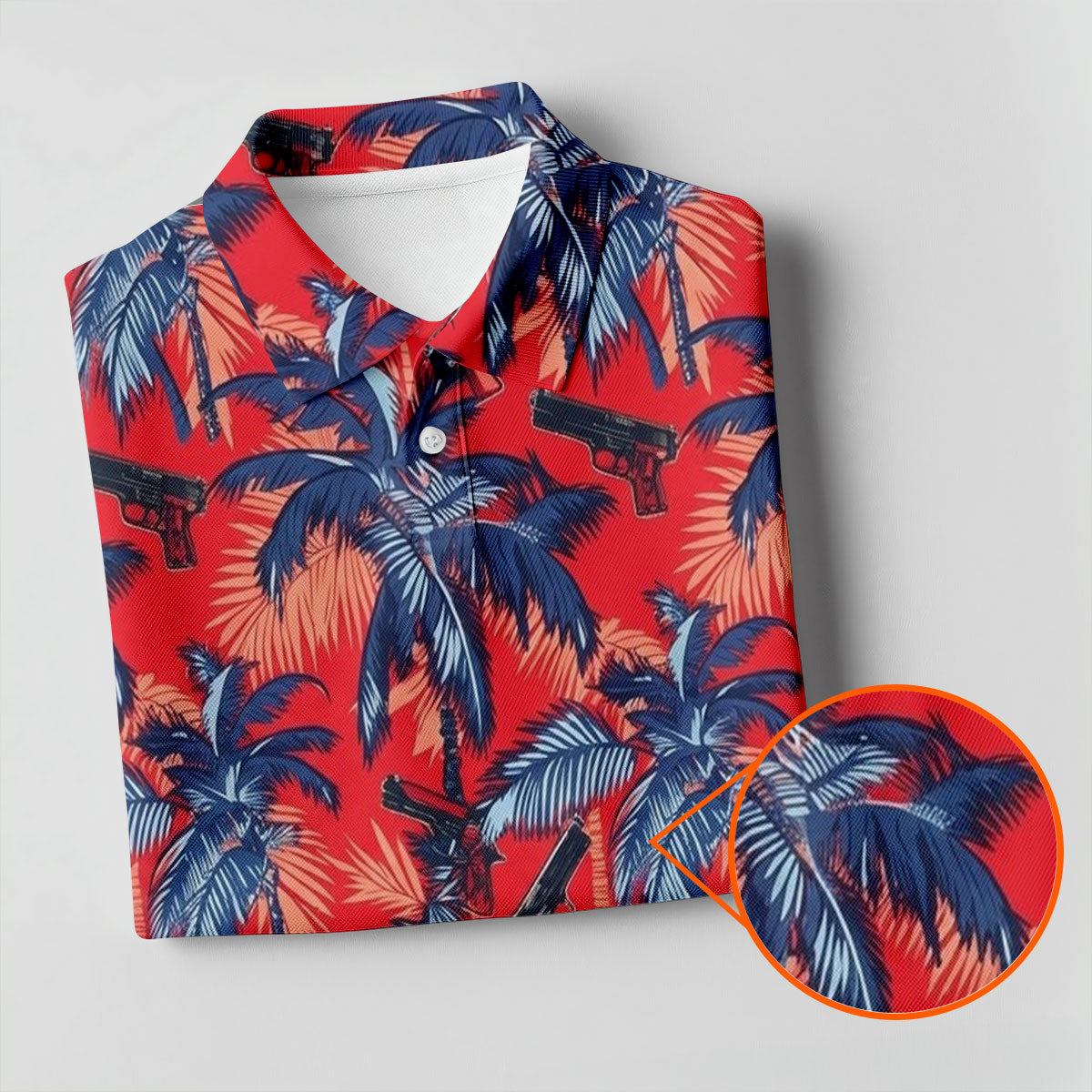 Hawaiian Palm Tree Military Theme Red Golf Shirt, Golf Shirts For Men, Polo ShirtFor Men